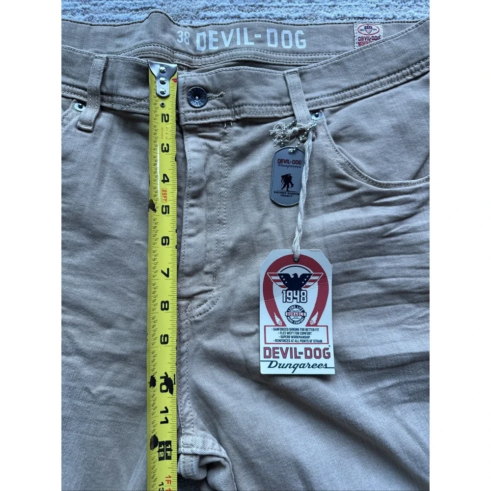 DEVIL-DOG Dungarees Men's Khaki Chino Shorts Size 38 Flat Front Stretch Cotton